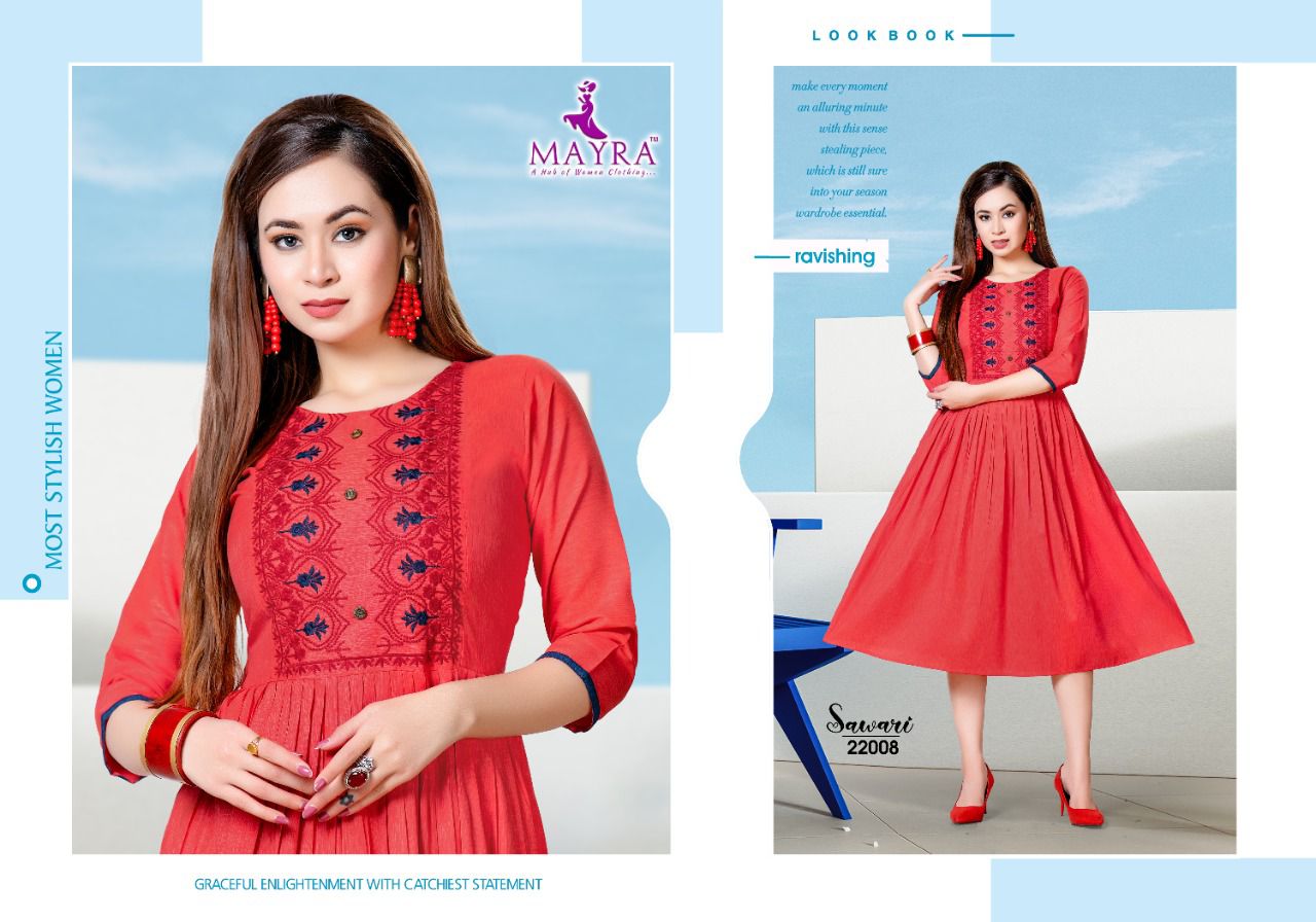 Mayra Sawari Fancy Ethnic Wear Rayon Anarkali Latest Kurti Collection